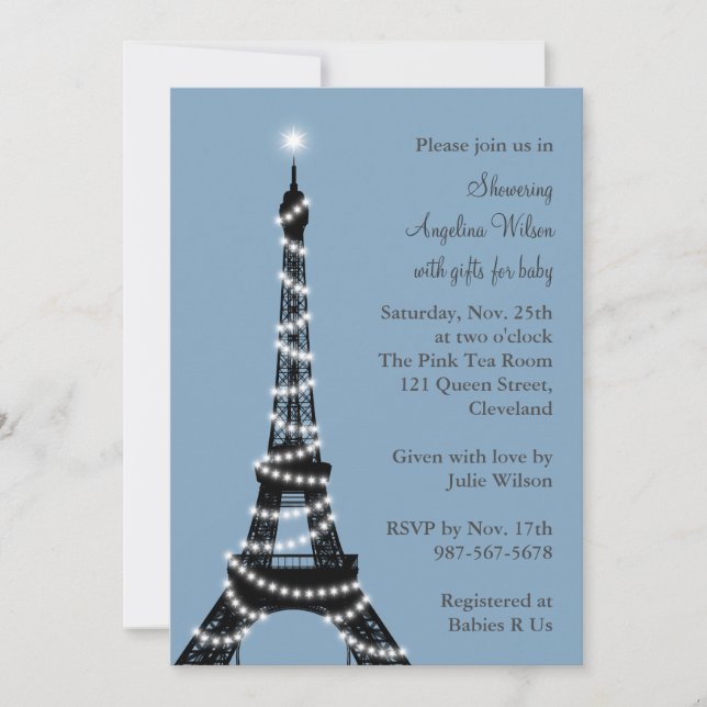Eiffel Tower Baby Shower Invitation (blue) (Front)