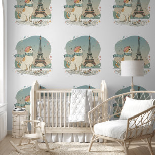 Eiffel Tower Beret Kitty Pattern - Modern Travel Wallpaper