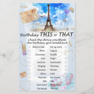 Eiffel tower Birthday this or that game