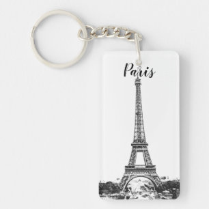 Eiffel tower black and white key ring