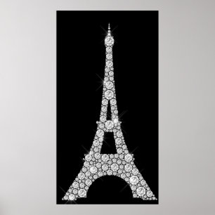 Eiffel Tower Black White Swarovski Crystals Paris Poster