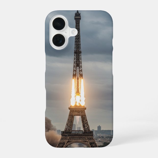 Eiffel Tower blasting off iPhone 16 Case (Back)