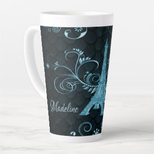 Eiffel Tower Blue Floral Swirls Latte Mug