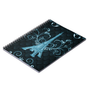 Eiffel Tower Blue Floral Swirls Notebook
