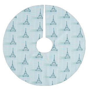 Eiffel Tower Blue French Christmas Tree Skirt