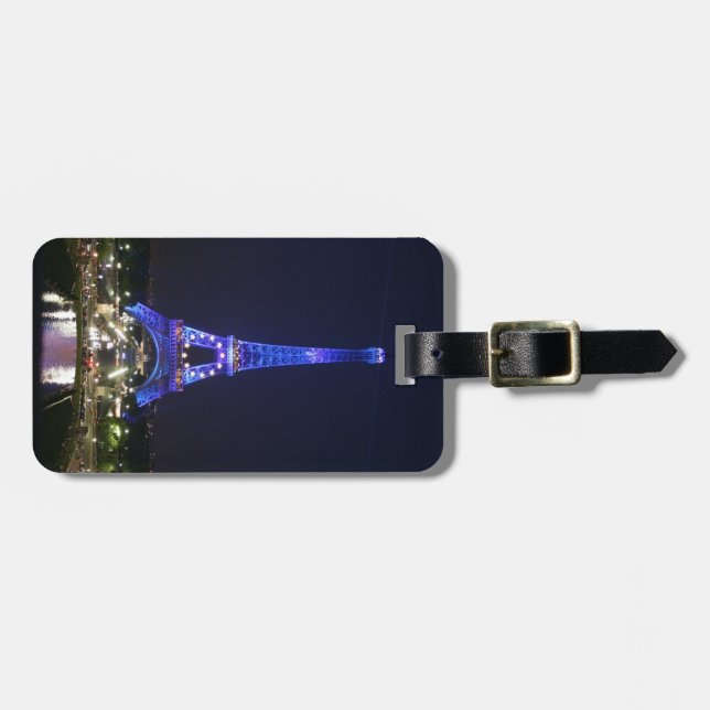 Eiffel Tower (Blue Lights) Luggage Tag (Front Horizontal)