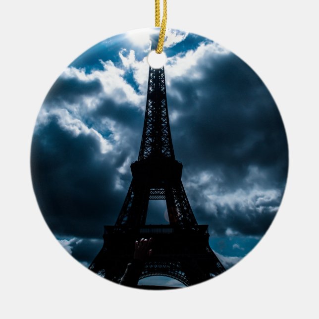 Eiffel Tower Blue Night Ceramic Ornament (Front)