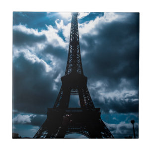 Eiffel Tower Blue Night Tile