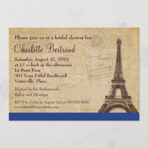 Eiffel Tower Blue Parisian Bridal Shower Invitation