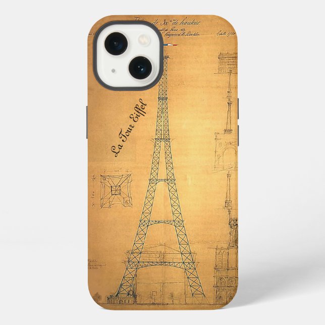 Eiffel Tower Blueprint 1884  iPhone Case (Back)