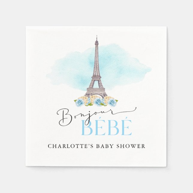 Eiffel Tower Bonjour Baby Shower Paper Napkins (Front)