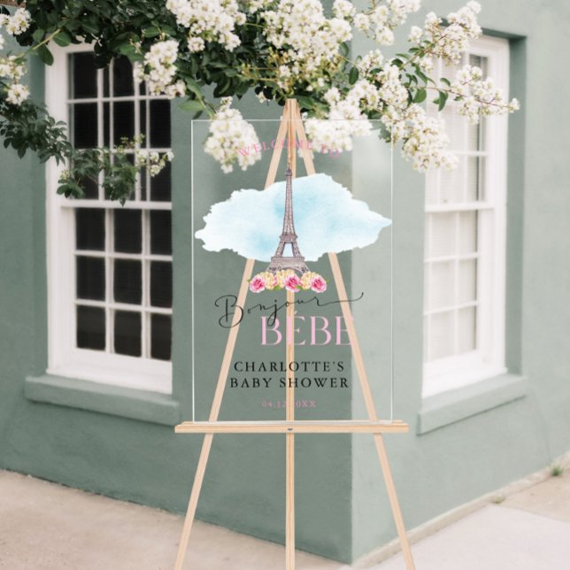 Eiffel Tower Bonjour Baby Welcome Acrylic Sign (Eiffel Tower Bonjour Baby Welcome Acrylic Sign)