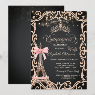 Eiffel Tower Bow Frame Dress Glitter Butterfly  Invitation
