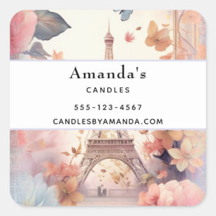 Eiffel Tower Butterflies and Flowers Business Square Sticker