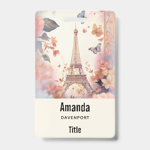 Eiffel Tower Butterflies and Flowers ID Badge