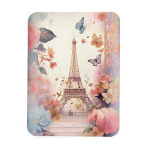 Eiffel Tower Butterflies and Flowers Magnet