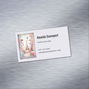 Eiffel Tower Butterflies and Flowers Magnetic Business Card