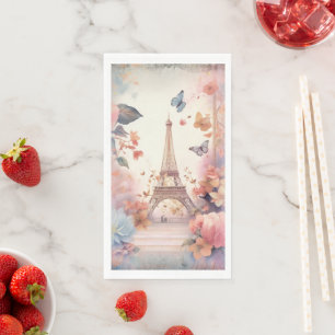 Eiffel Tower Butterflies and Flowers Napkin