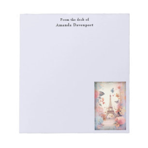 Eiffel Tower Butterflies and Flowers Notepad