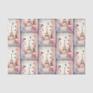 Eiffel Tower Butterflies and Flowers Pattern Tissue Paper