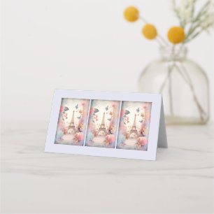 Eiffel Tower Butterflies and Flowers Place Card