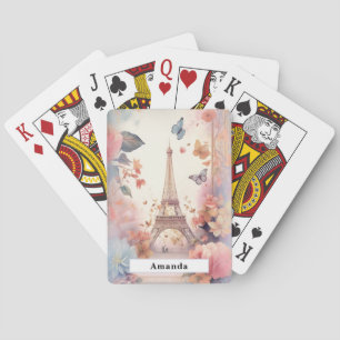 Eiffel Tower Butterflies and Flowers Playing Cards