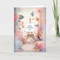 Eiffel Tower Butterflies and Flowers Valentine's