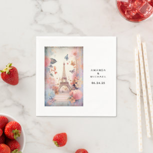 Eiffel Tower Butterflies and Flowers Wedding Napkin