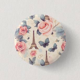 Eiffel Tower Butterfly and Roses Pattern 3 Cm Round Badge