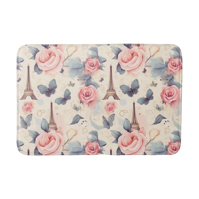 Eiffel Tower Butterfly and Roses Pattern Bath Mat (Front)