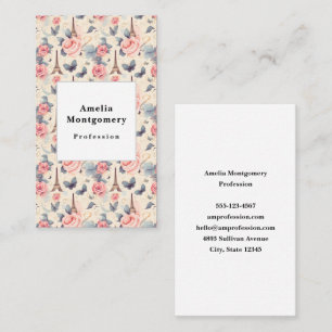 Eiffel Tower Butterfly and Roses Pattern Business Card