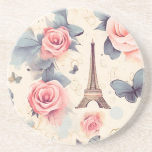 Eiffel Tower Butterfly and Roses Pattern Coaster