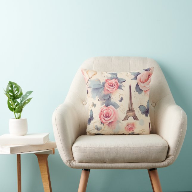 Eiffel Tower Butterfly and Roses Pattern Cushion (Chair)