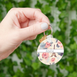Eiffel Tower Butterfly and Roses Pattern Key Ring