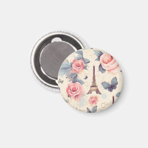 Eiffel Tower Butterfly and Roses Pattern Magnet