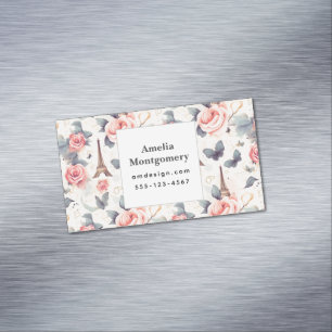 Eiffel Tower Butterfly and Roses Pattern Magnetic Business Card