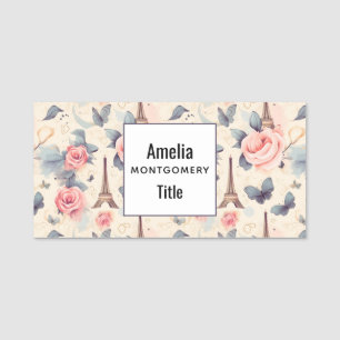 Eiffel Tower Butterfly and Roses Pattern Name Tag