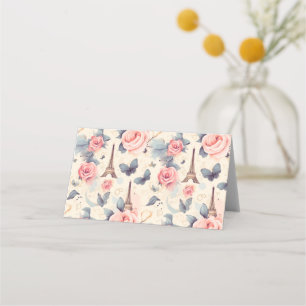 Eiffel Tower Butterfly and Roses Pattern Place Card