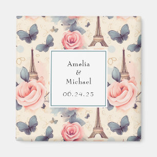 Eiffel Tower Butterfly and Roses Save the Date Magnet