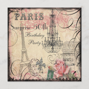 Eiffel Tower & Chandelier Surprise 50th Birthday Invitation