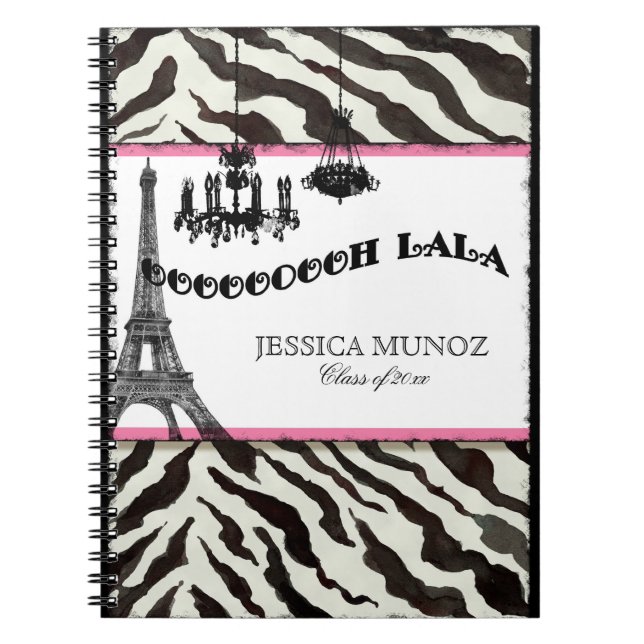 Eiffel Tower Chandelier Zebra Personalised Journal (Front)