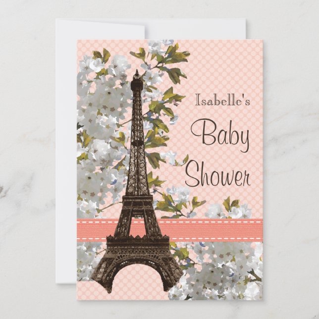 Eiffel Tower Cherry Blossom Baby Shower Invitation (Front)