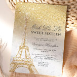 Eiffel tower chic gold glitter marble Sweet 16 Invitation<br><div class="desc">A modern,  chic and glamourous sweet sixteen with a hand drawn yellow gold glitter french Paris theme Eiffel Tower with chic gold glitter ombre gradient sparkles on a white marble background.</div>