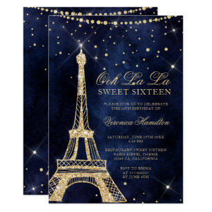 Eiffel tower chic gold glitter sparkle Sweet 16 Invitation
