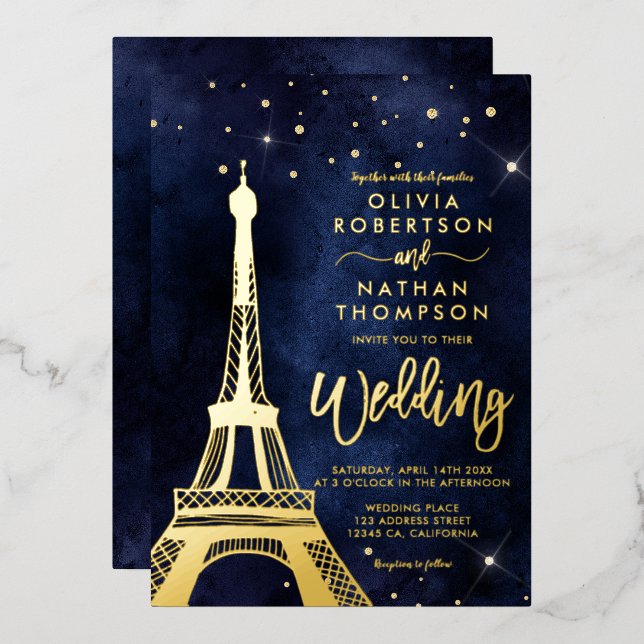 Eiffel tower chic gold glitter sparkle wedding (Front/Back)