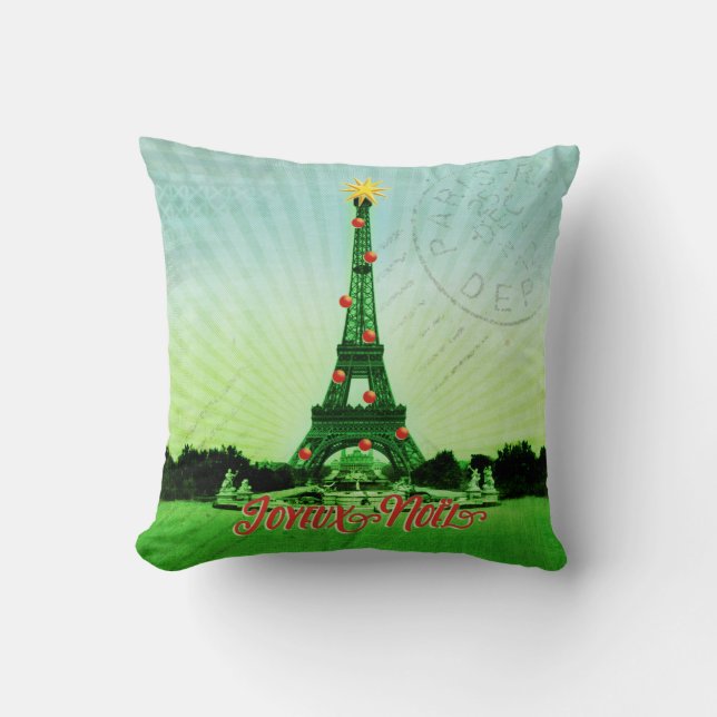 Eiffel Tower Christmas Collage Cushion (Front)