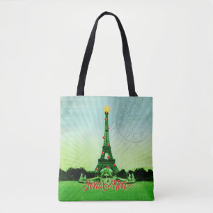 Eiffel Tower Christmas Collage Tote Bag