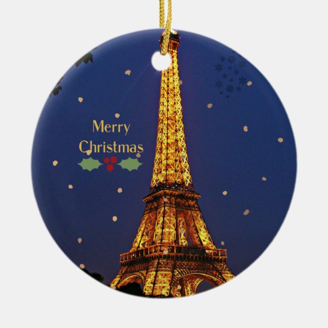 Eiffel Tower Christmas, festive holiday photograph Ceramic Ornament (Front)