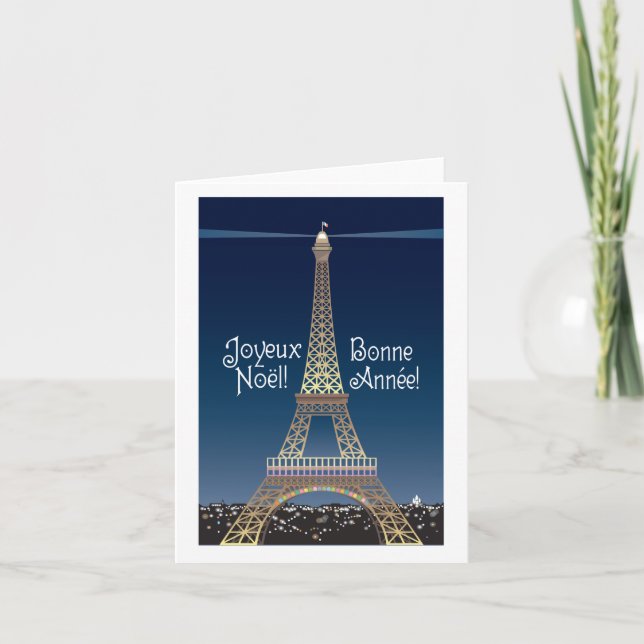 Eiffel Tower Christmas Note Card (Front)