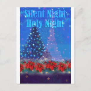 Eiffel Tower Christmas Pine Poinsettia Postcard